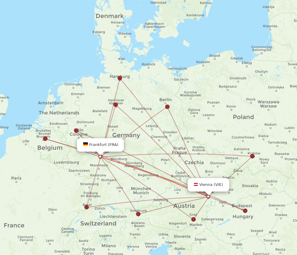 FRA to VIE flights and routes map