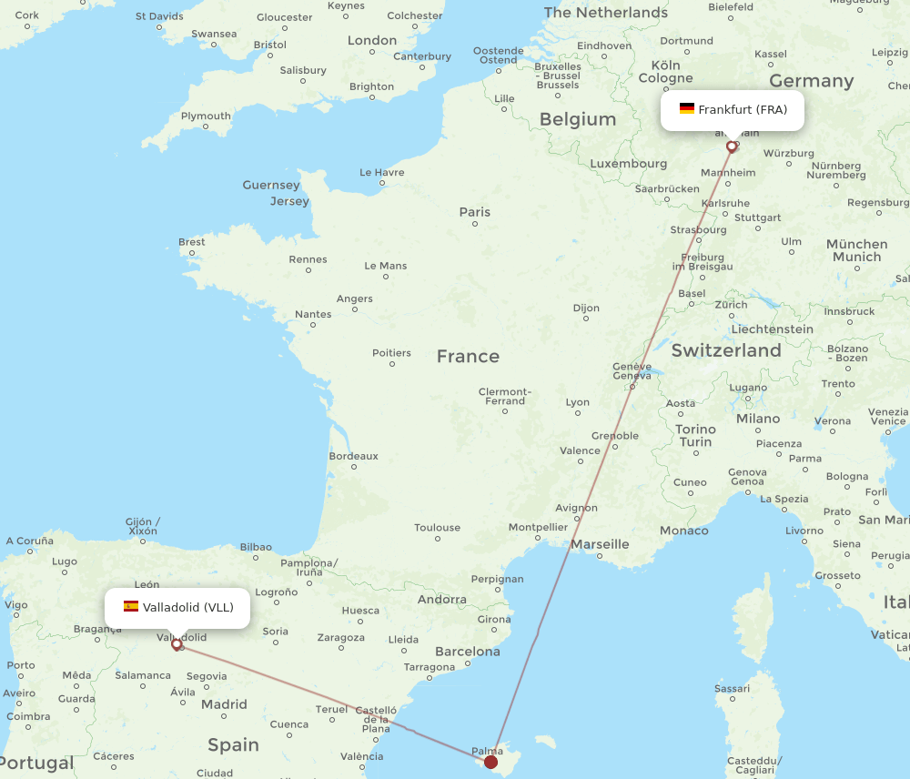 FRA-VLL flight routes