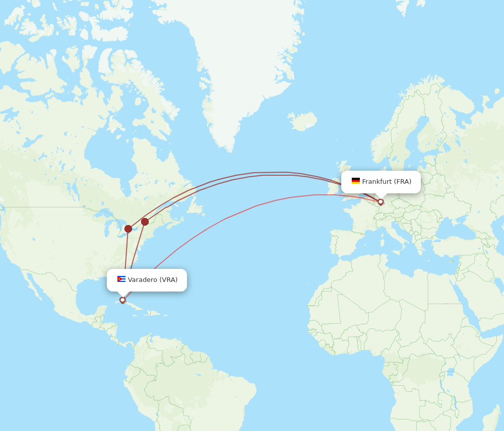 FRA-VRA flight routes