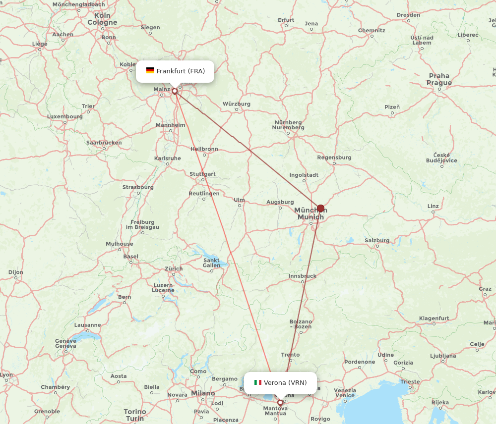 FRA to VRN flights and routes map