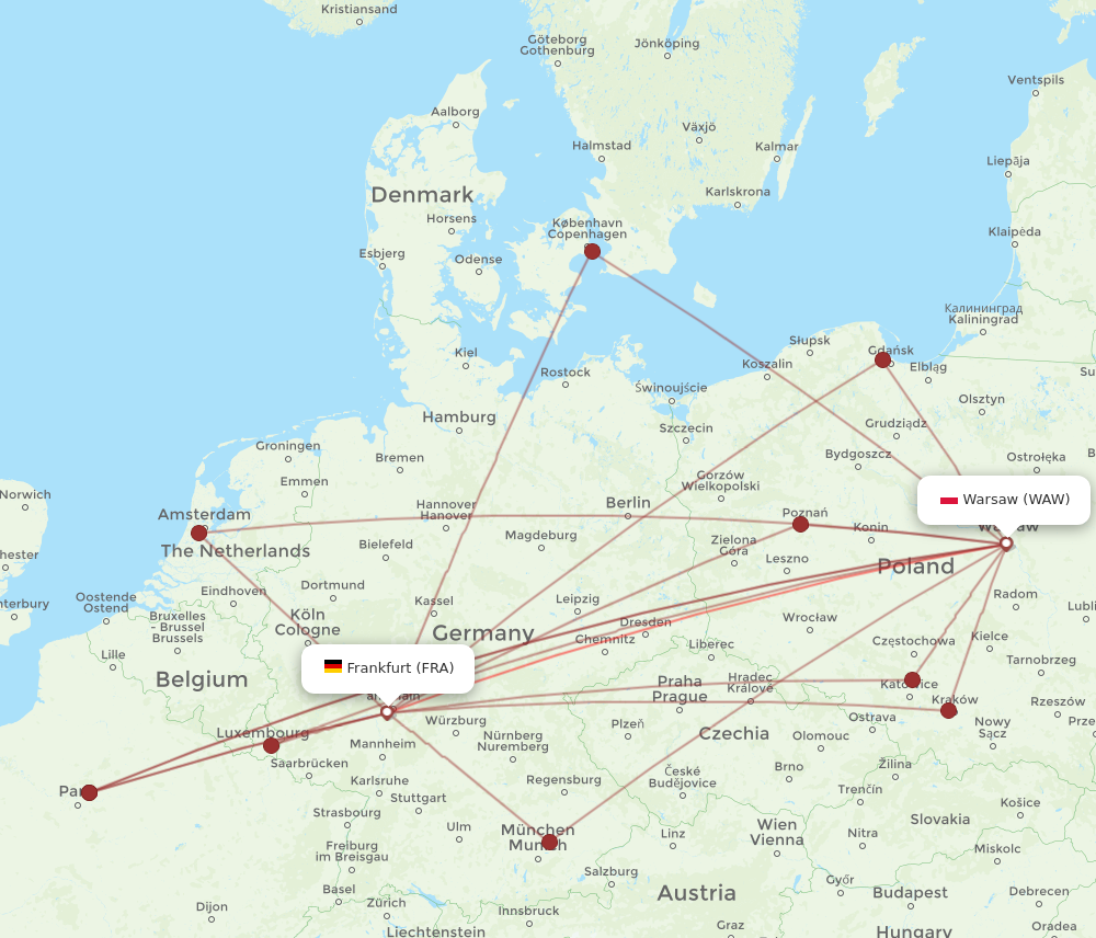 FRA to WAW flights and routes map