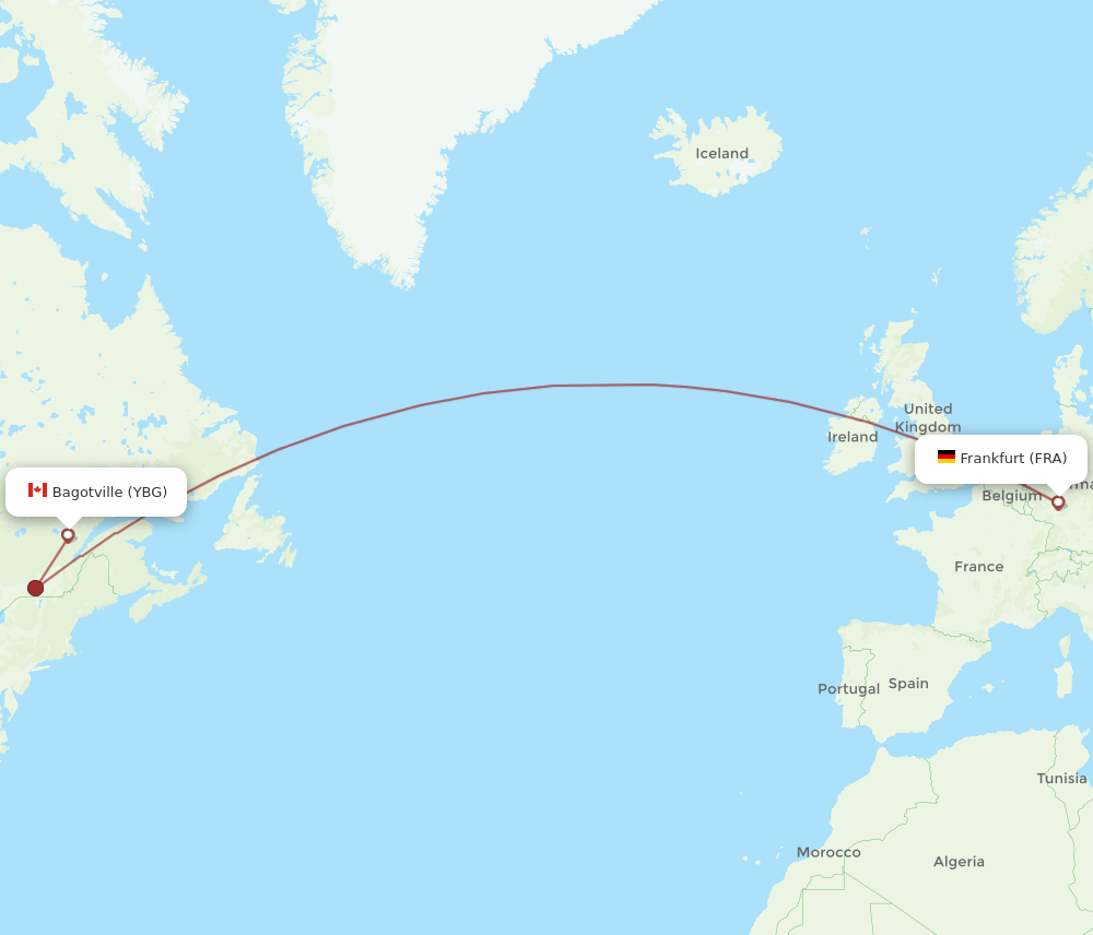 La Baie - Frankfurt route map and flight paths
