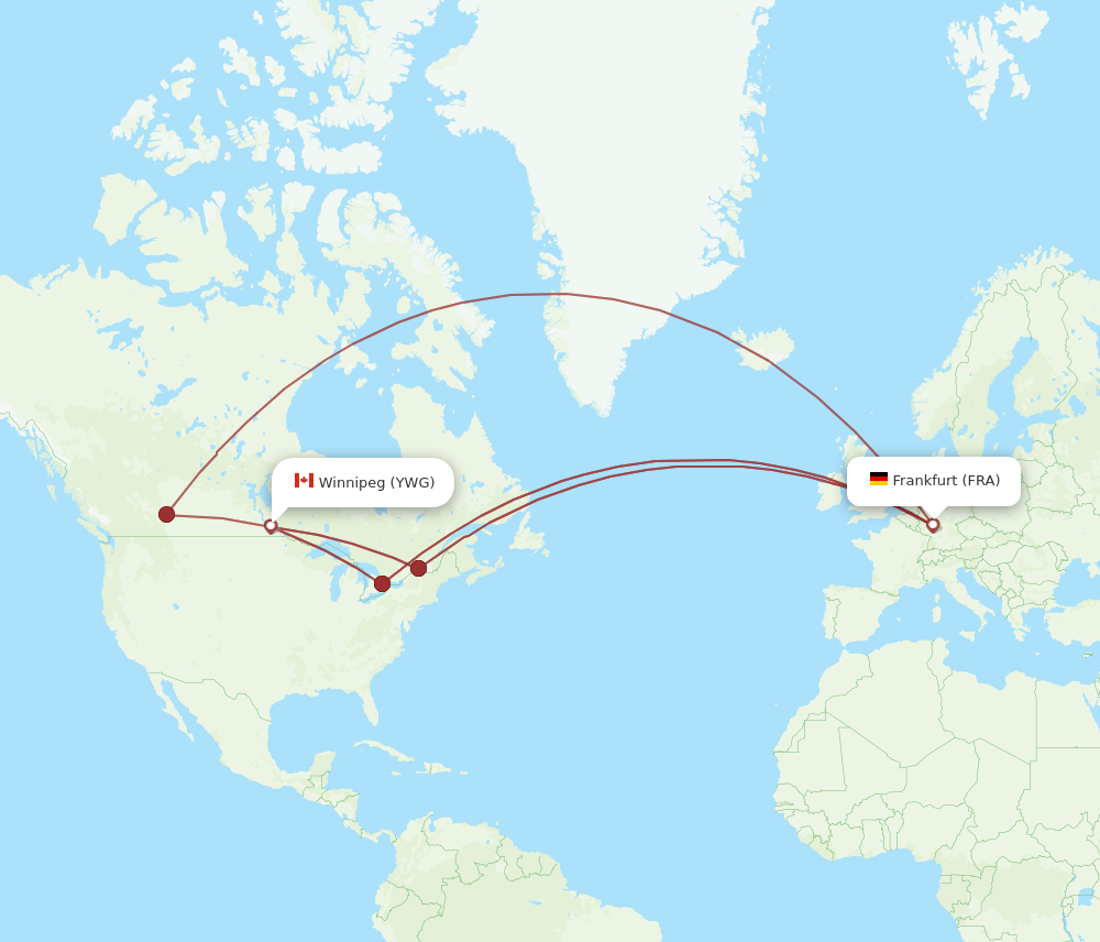 FRA-YWG flight routes