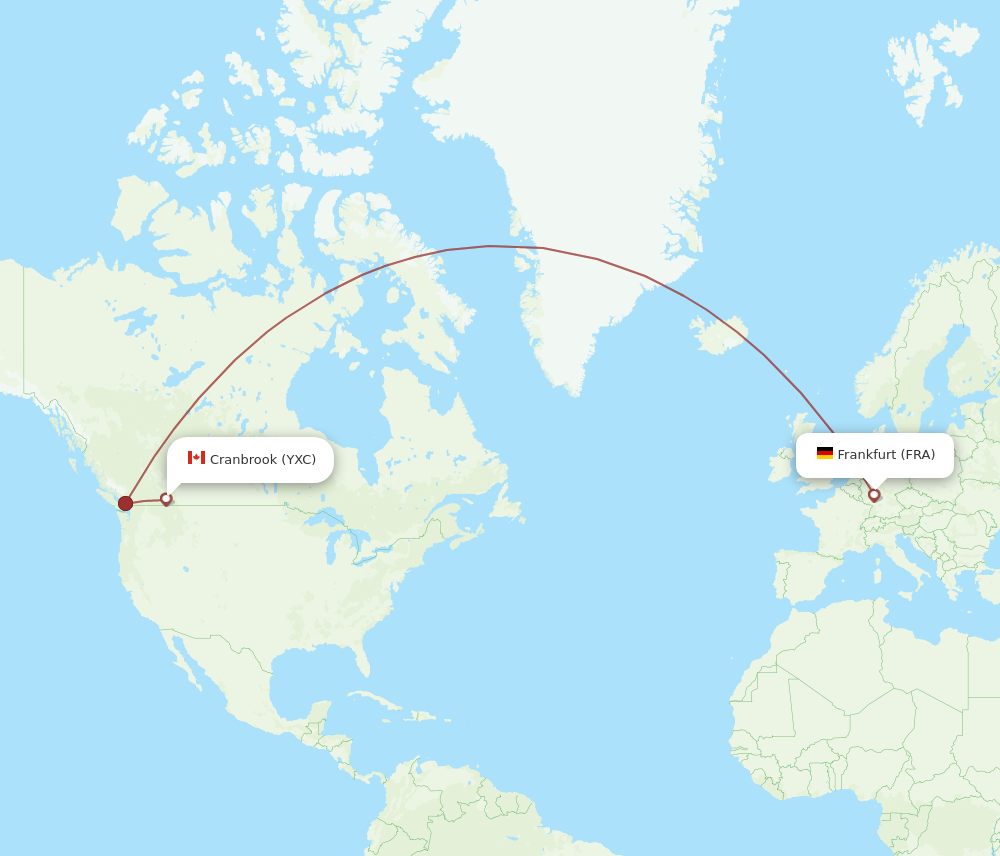 YXC to FRA flights and routes map
