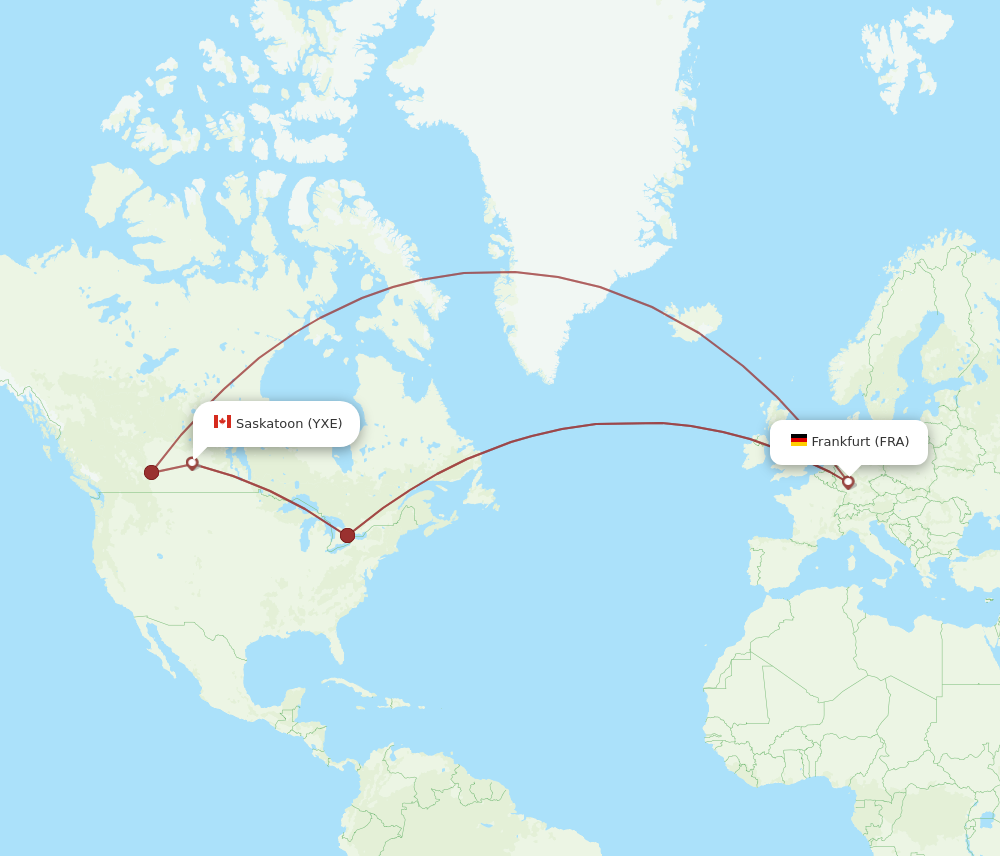YXE to FRA flights and routes map