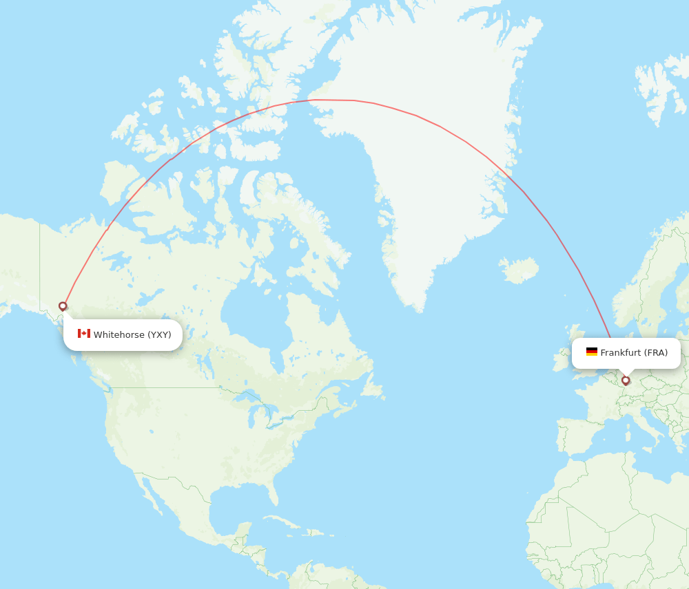 Frankfurt - Whitehorse route map and flight paths