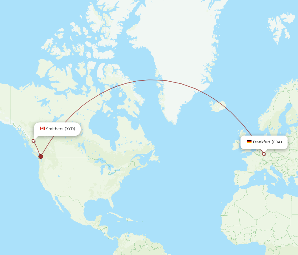 Smithers - Frankfurt route map and flight paths