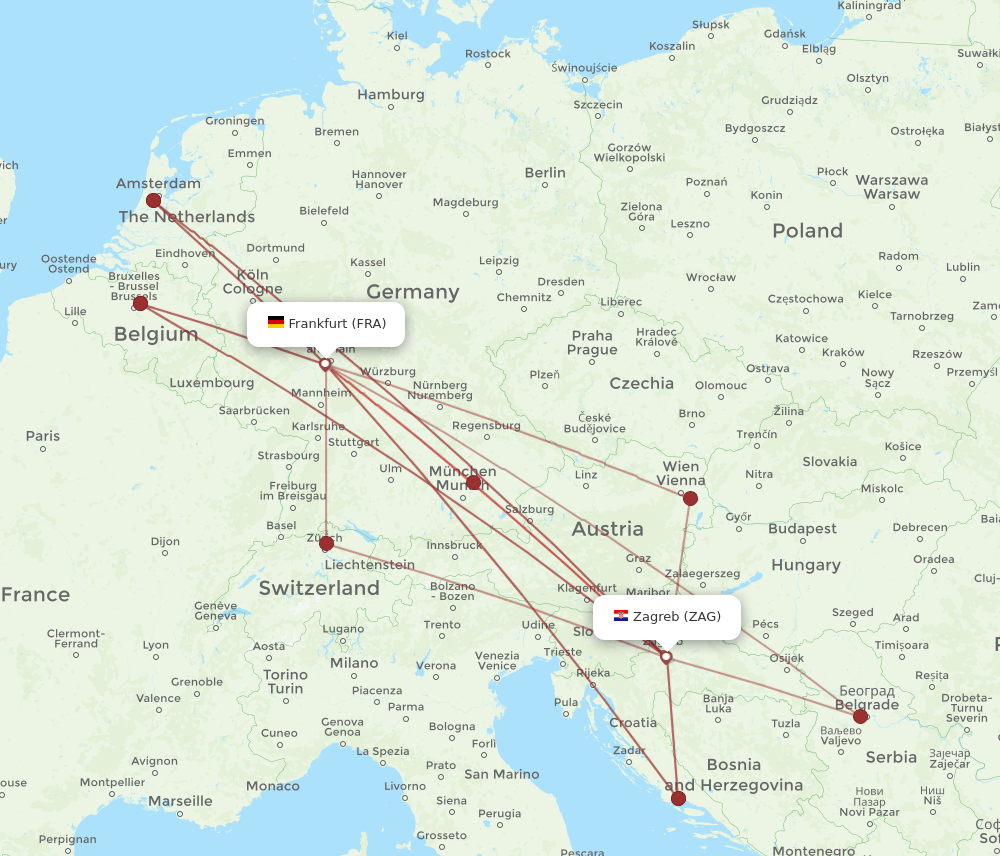 FRA-ZAG flight routes