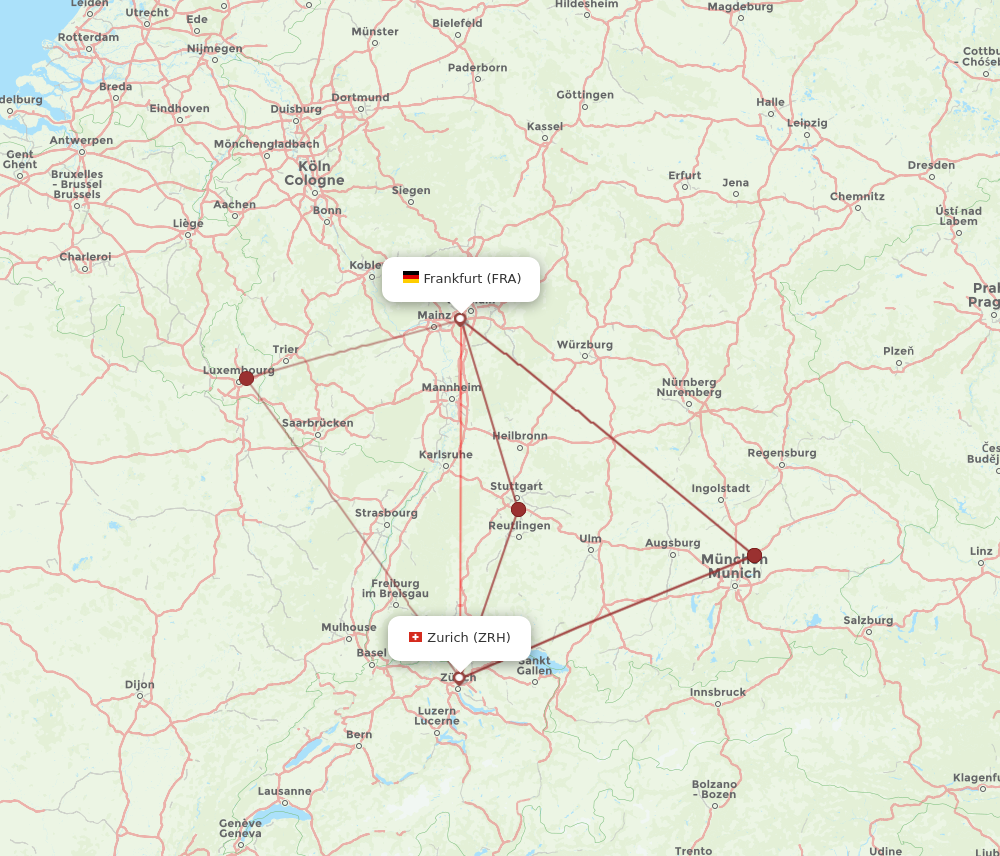 FRA to ZRH flights and routes map
