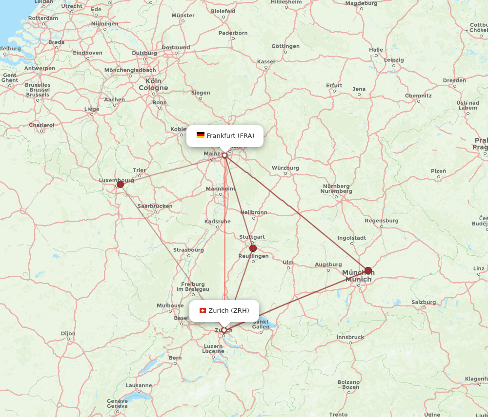 FRA-ZRH flight routes