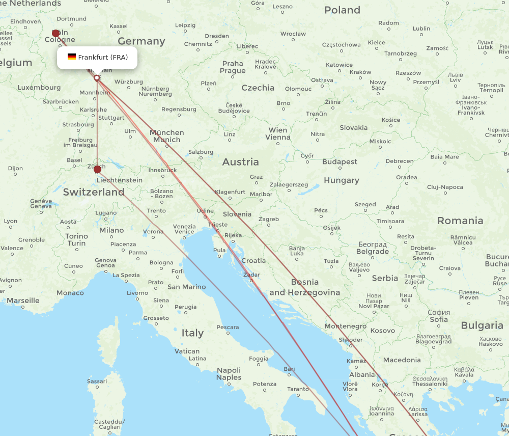 FRA to ZTH flights and routes map