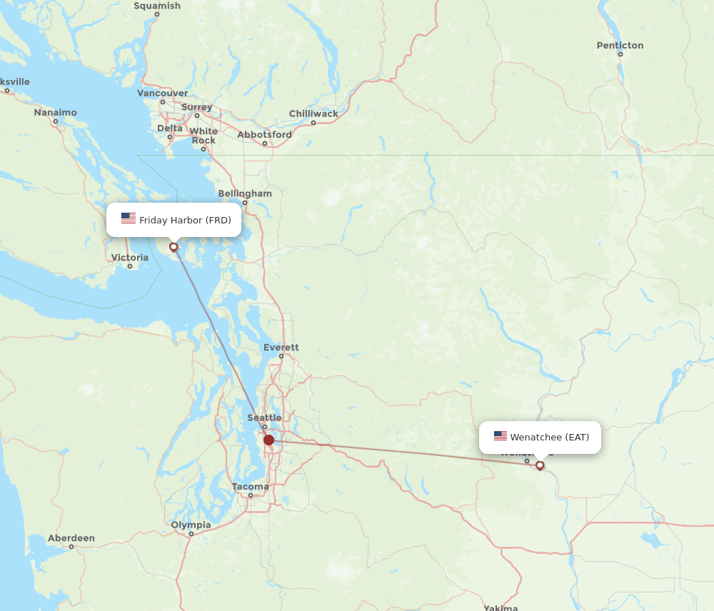 Friday Harbor - Wenatchee route map and flight paths