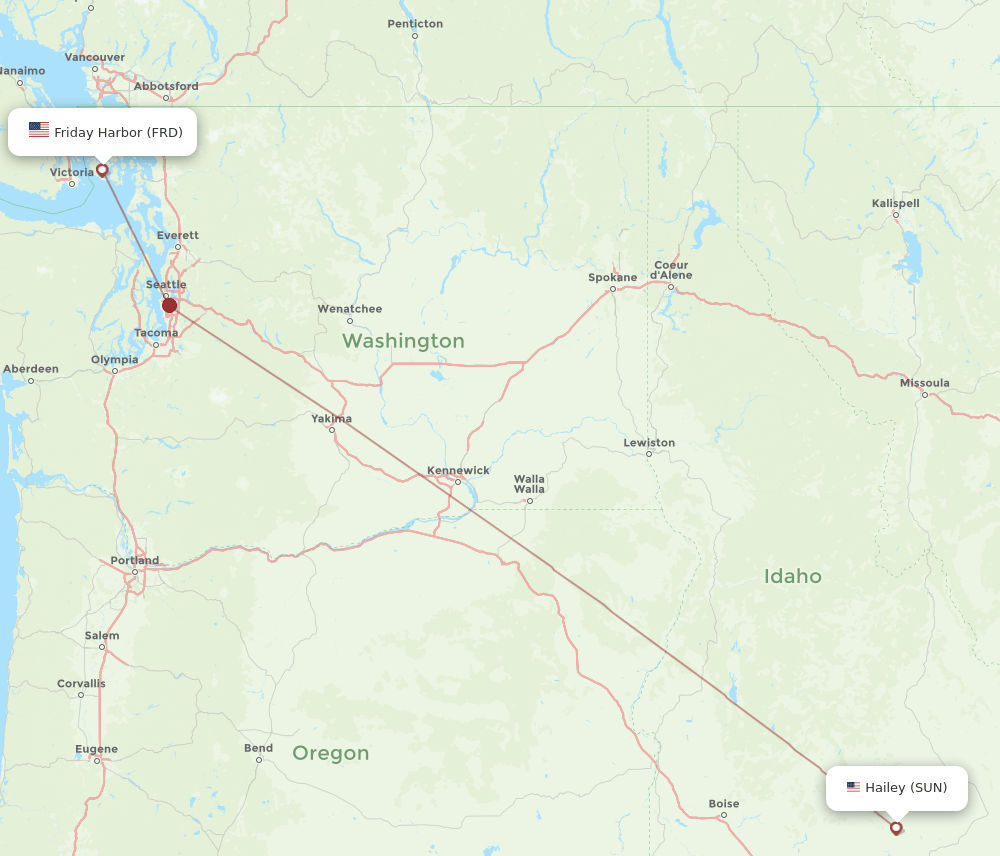 Friday Harbor - Sun Valley route map and flight paths
