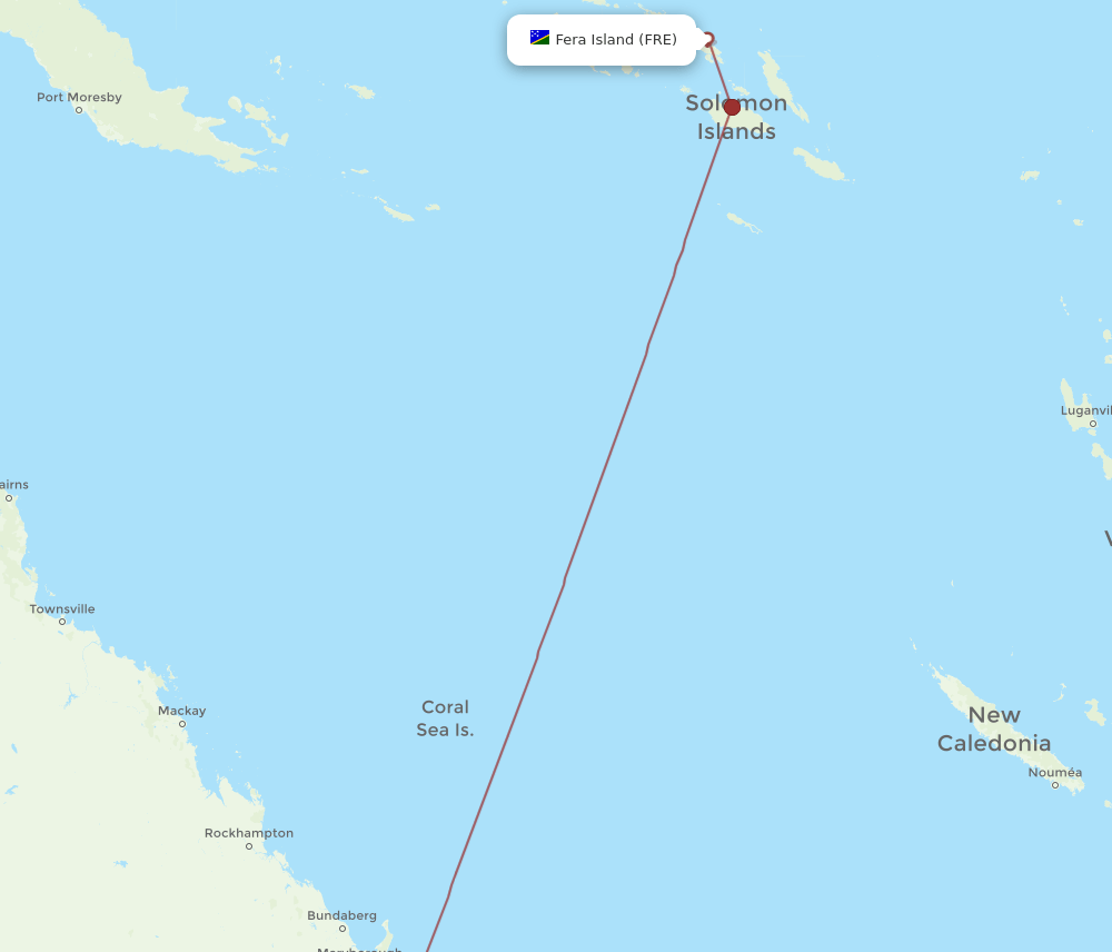 Brisbane - Fera Island route map and flight paths