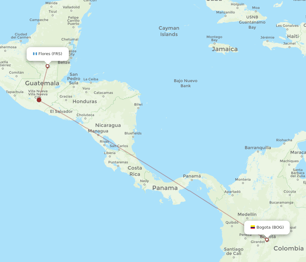 Bogota - Flores route map and flight paths
