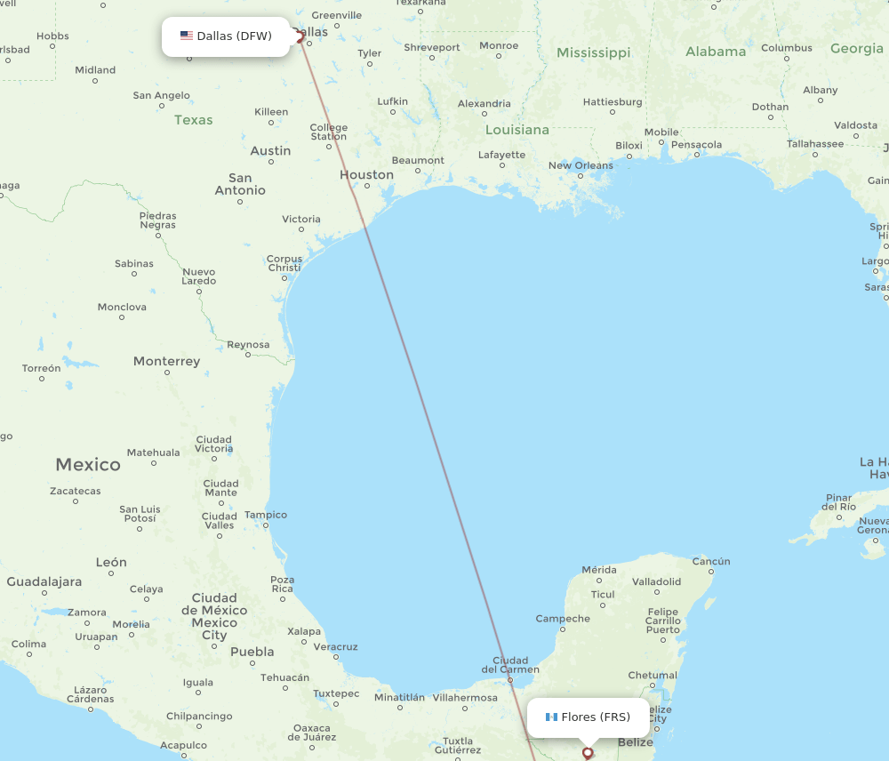 Dallas - Flores route map and flight paths