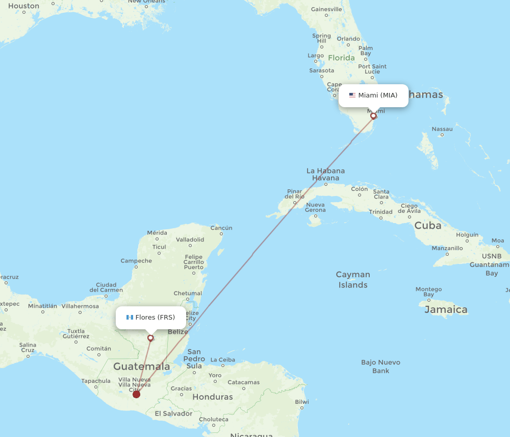 FRS-MIA flight routes