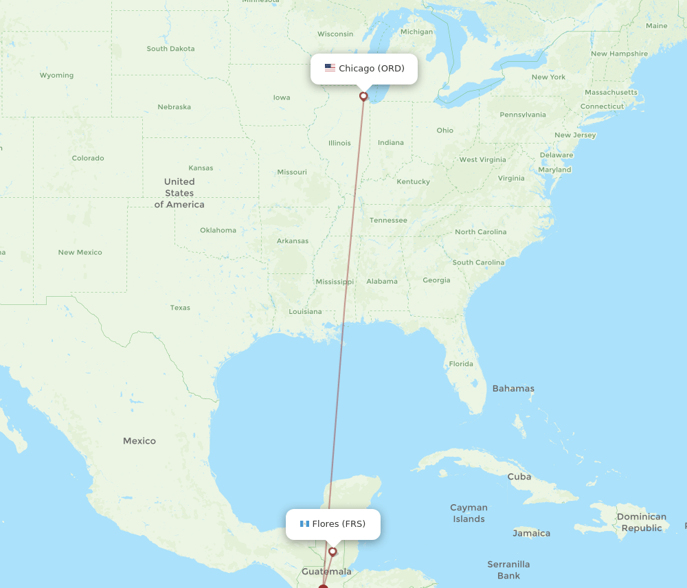 Chicago - Flores route map and flight paths