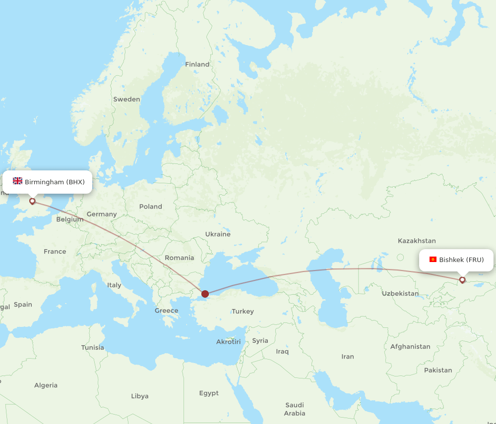 FRU to BHX flights and routes map