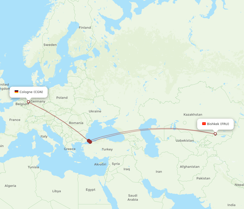 FRU to CGN flights and routes map
