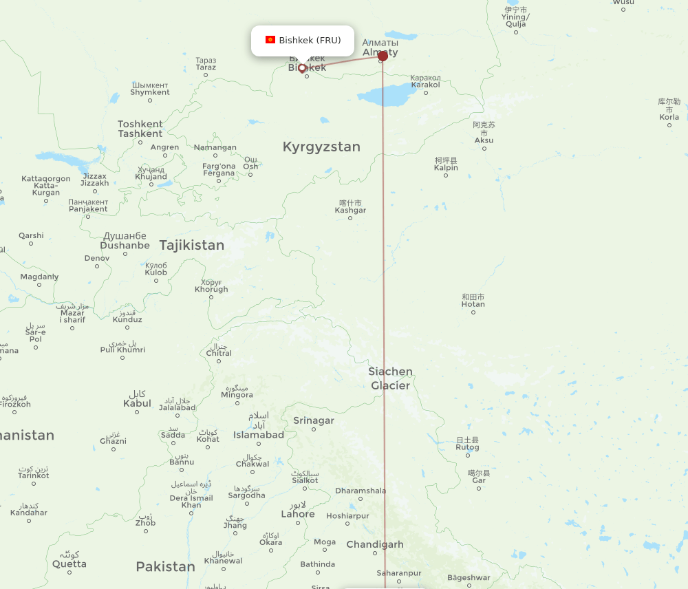 FRU to DEL flights and routes map