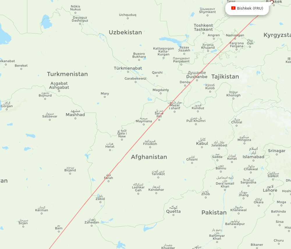Bishkek - Dubai route map and flight paths