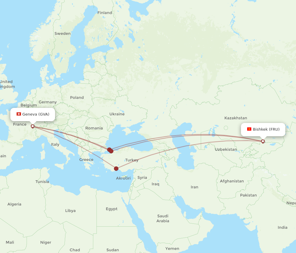 FRU to GVA flights and routes map