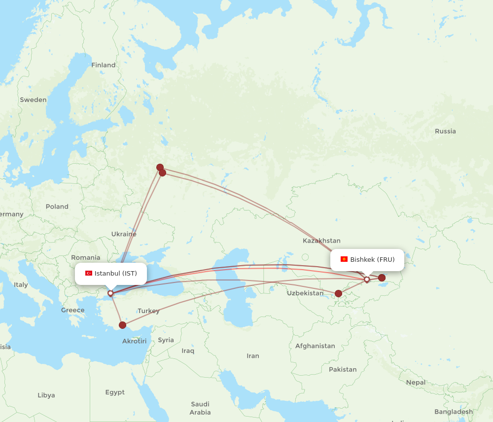 FRU to IST flights and routes map