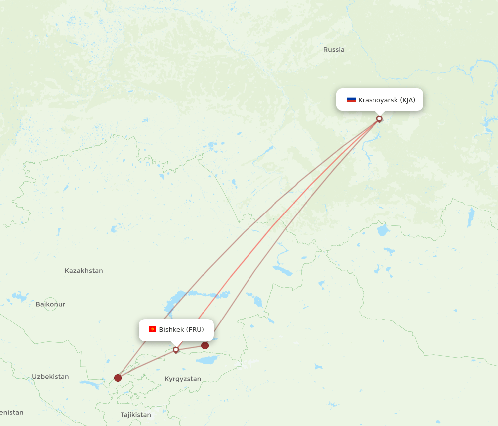 FRU to KJA flights and routes map