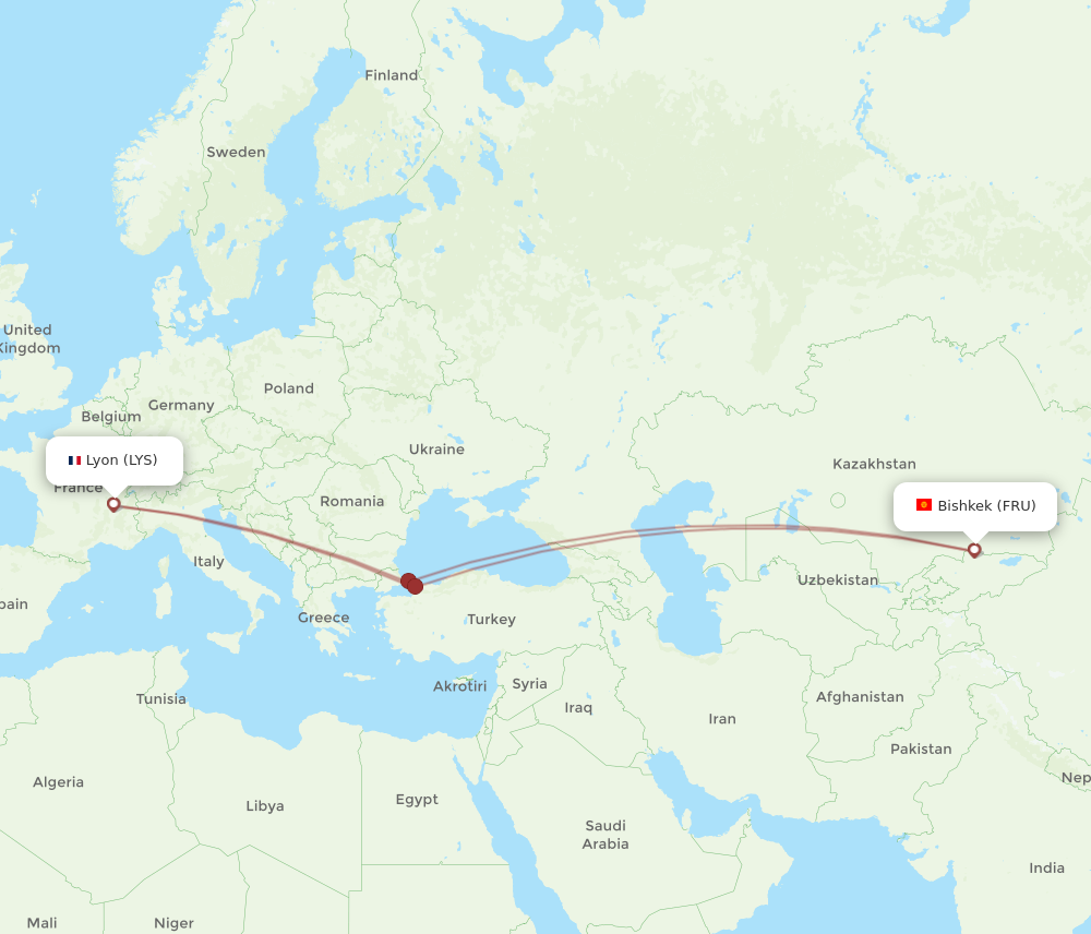 FRU to LYS flights and routes map