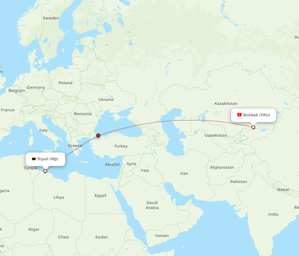 FRU to MJI flights and routes map