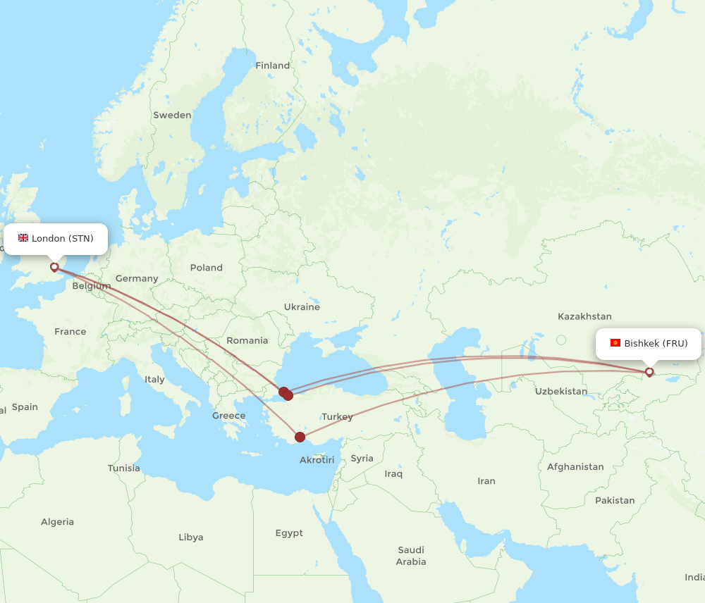 FRU to STN flights and routes map
