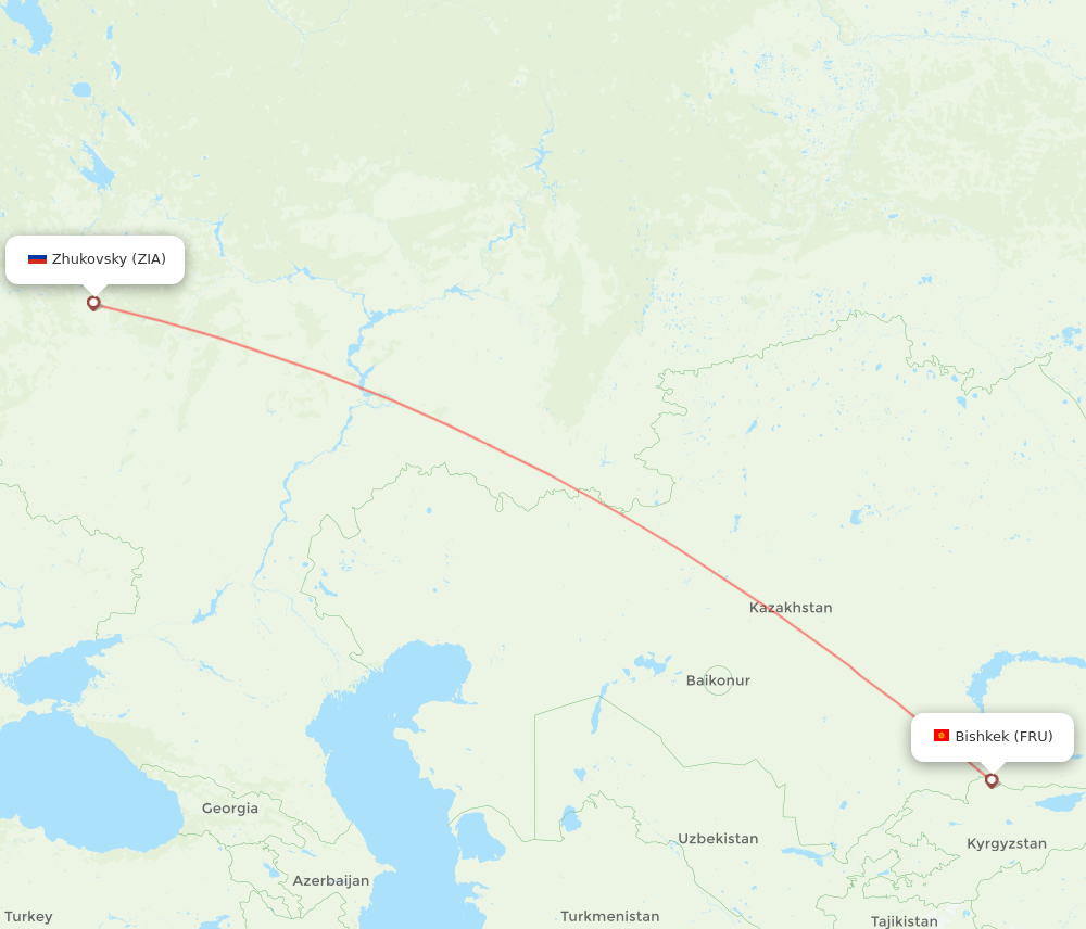 Bishkek - Zhukovsky route map and flight paths