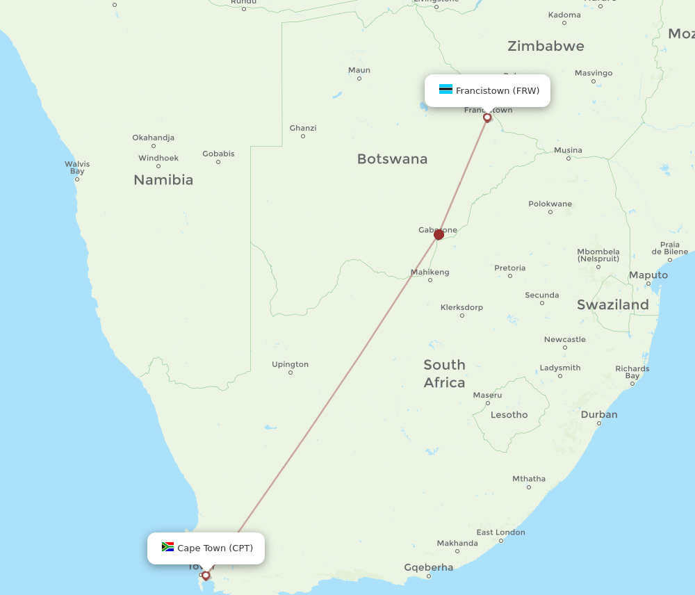 FRW to CPT flights and routes map