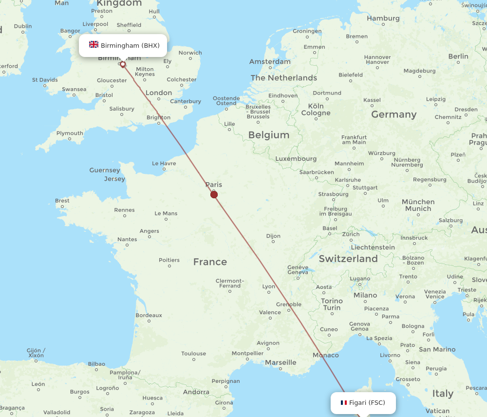 FSC to BHX flights and routes map