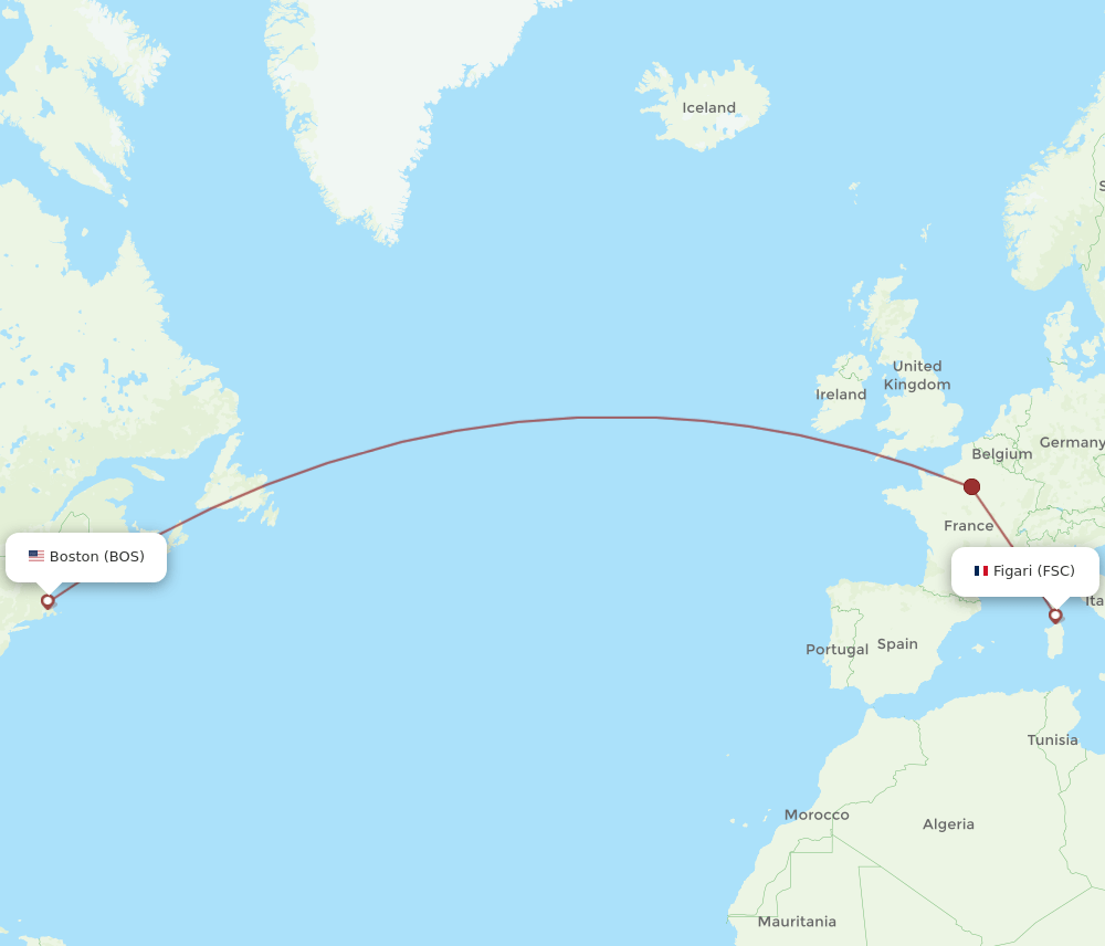 FSC to BOS flights and routes map
