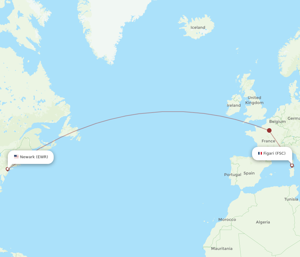 FSC to EWR flights and routes map