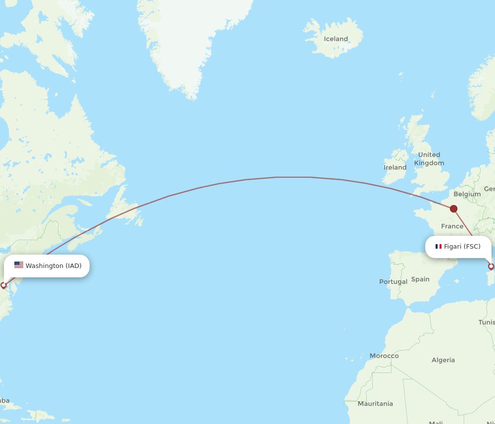 FSC to IAD flights and routes map