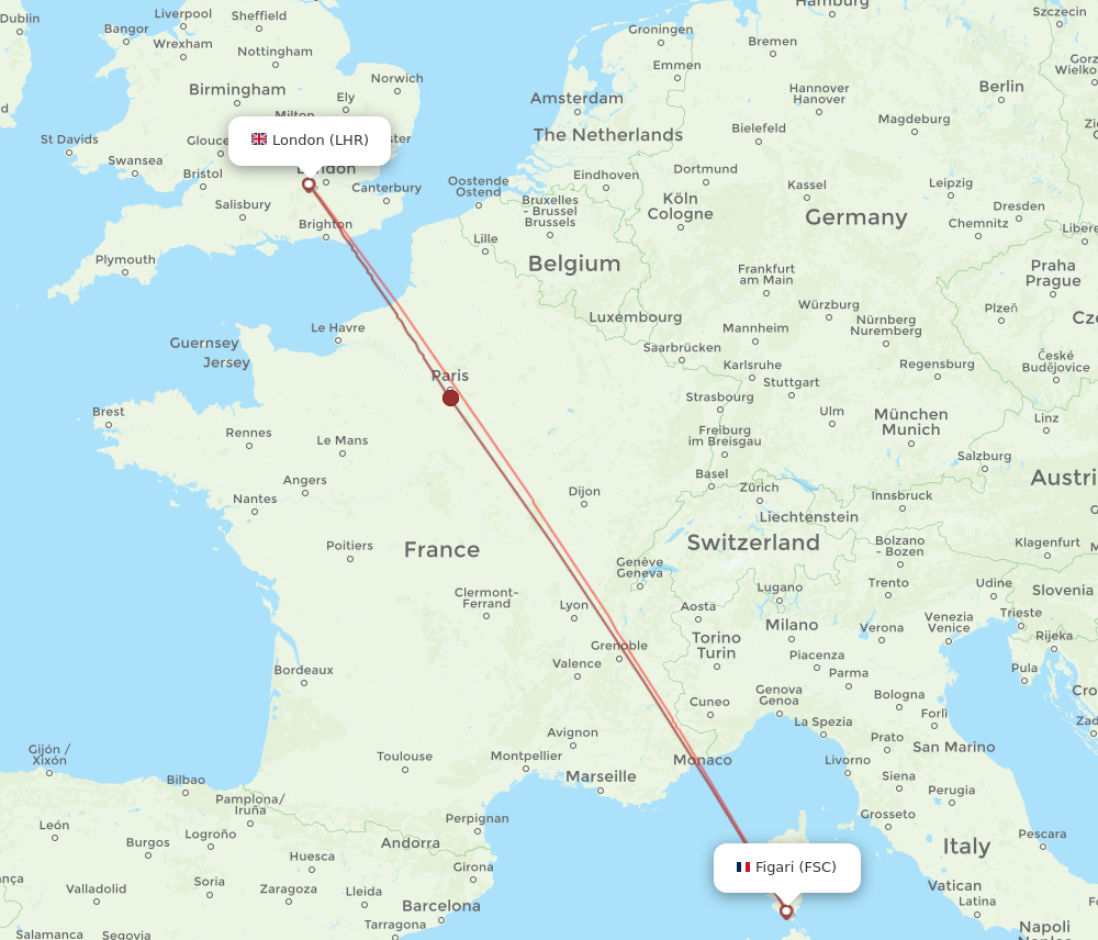 FSC to LHR flights and routes map