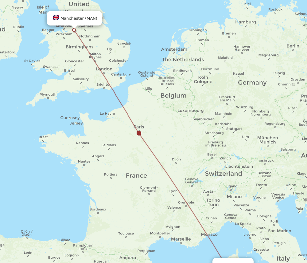 FSC to MAN flights and routes map