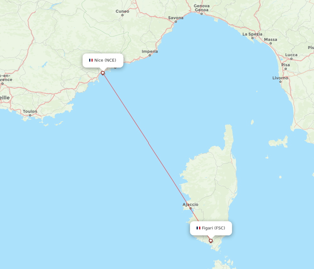 FSC to NCE flights and routes map