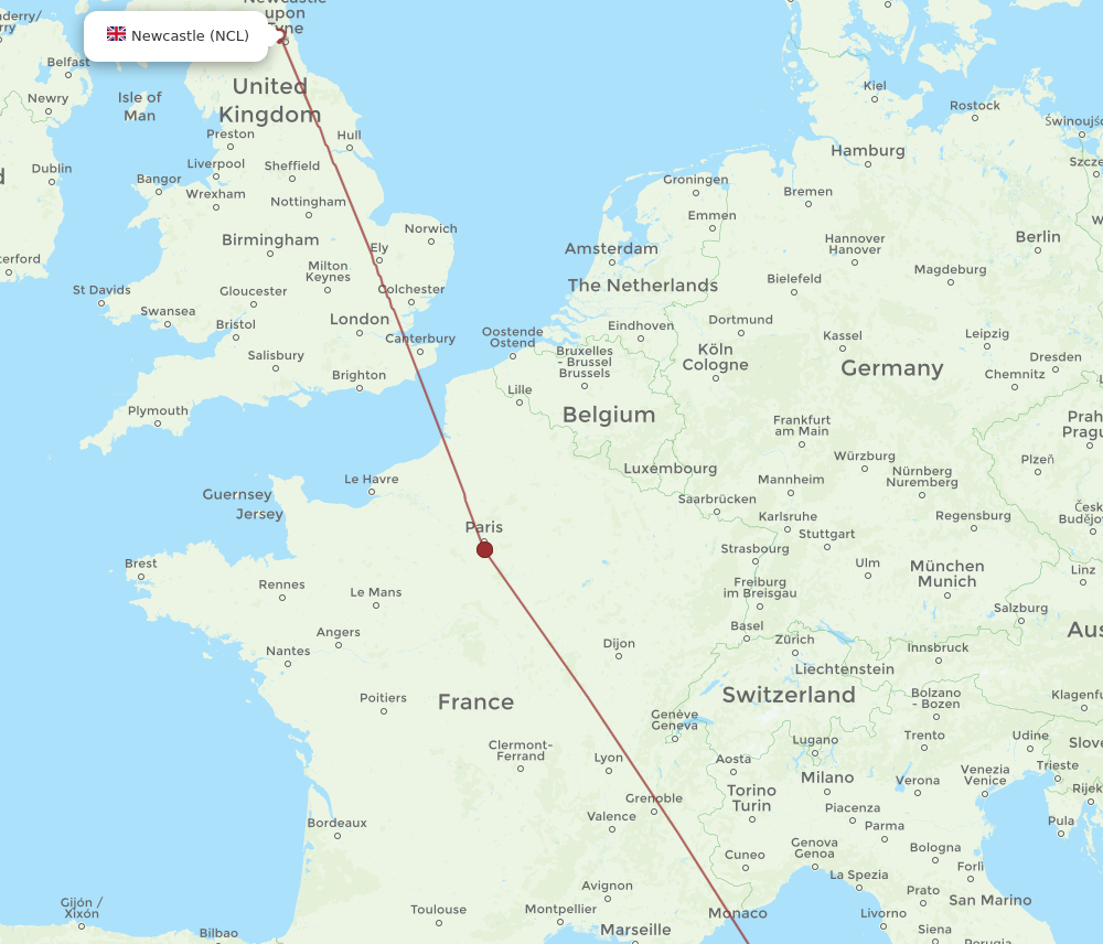 FSC to NCL flights and routes map