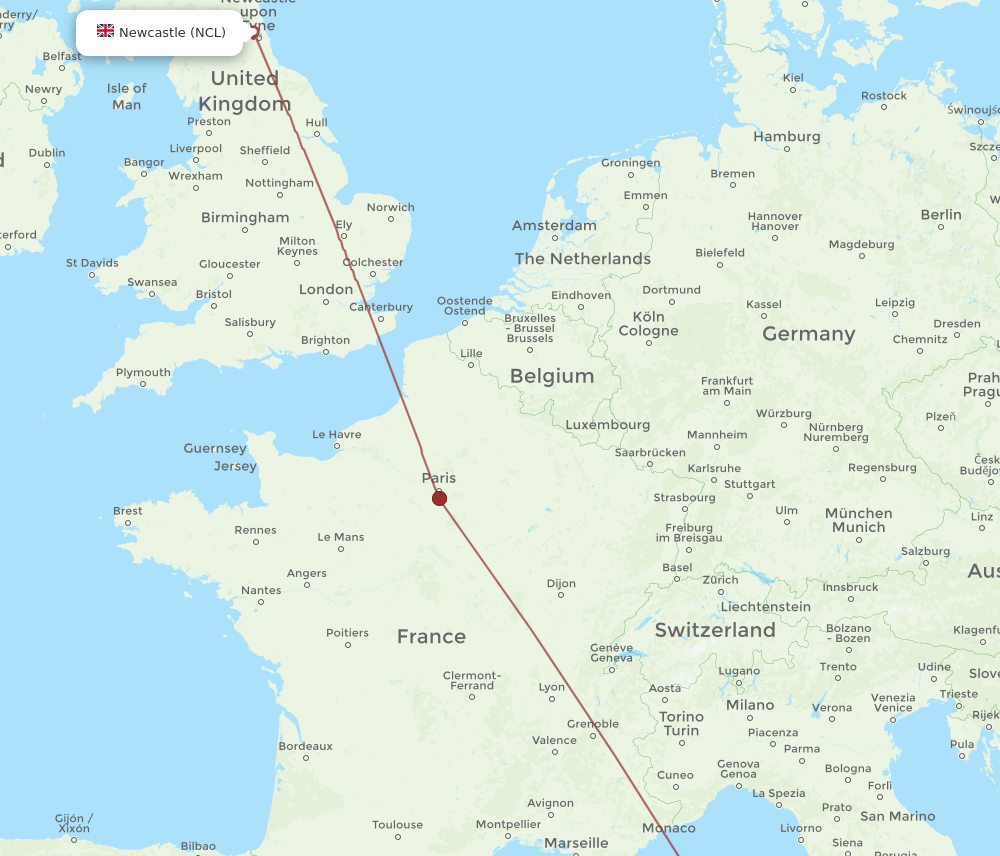 FSC to NCL flights and routes map