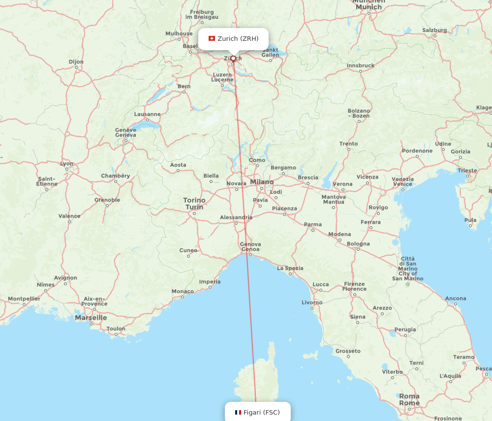 FSC to ZRH flights and routes map