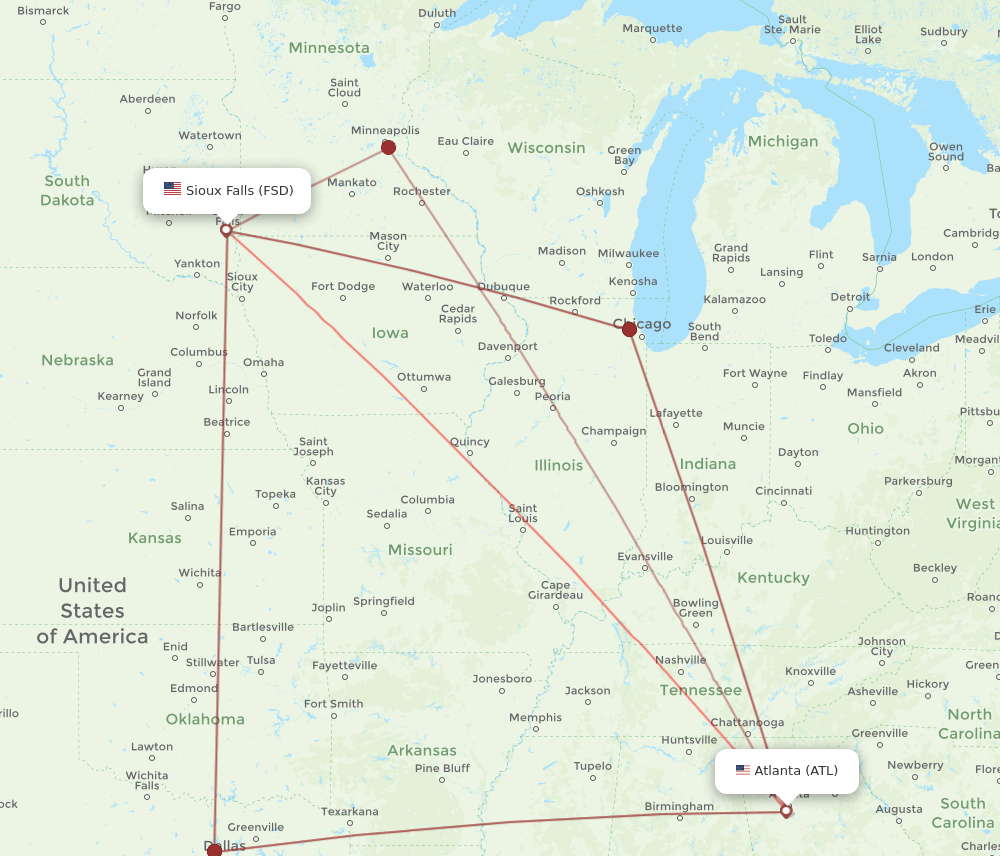 FSD-ATL flight routes