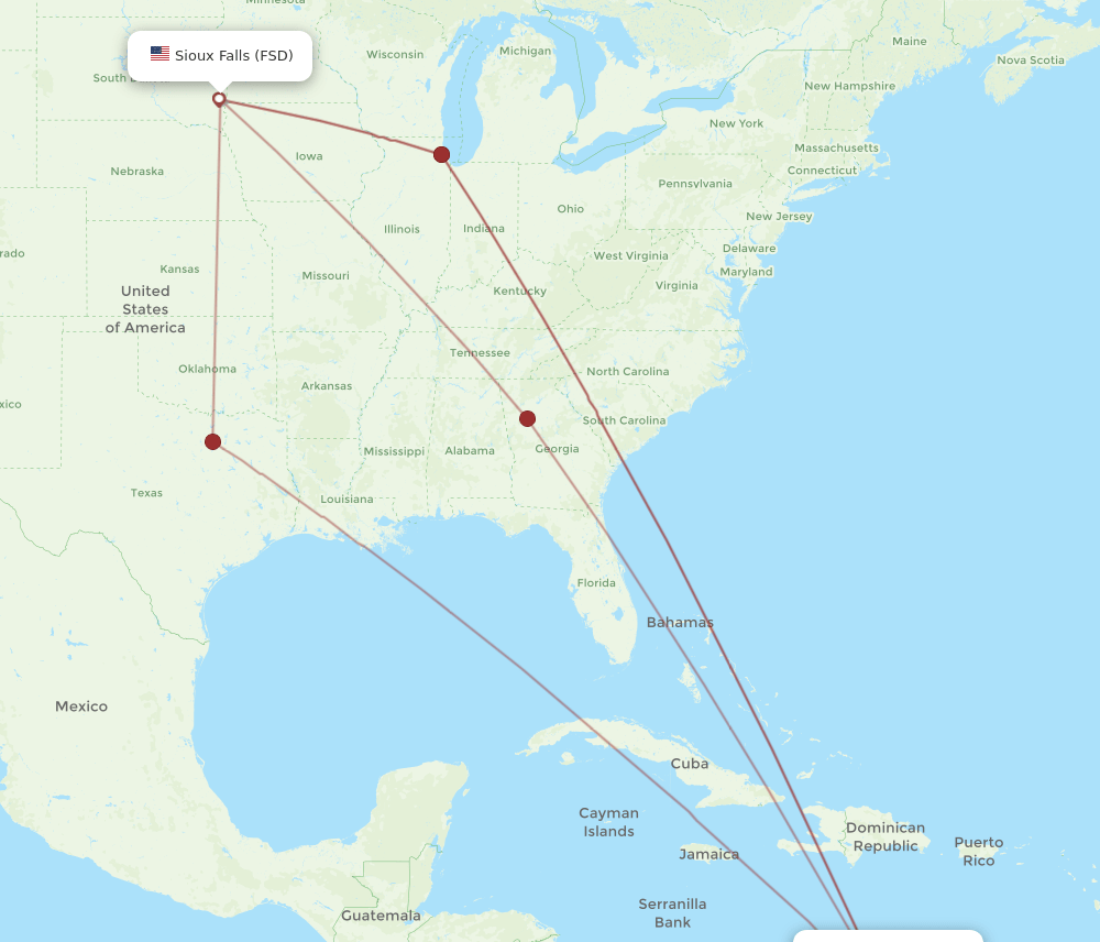FSD-AUA flight routes