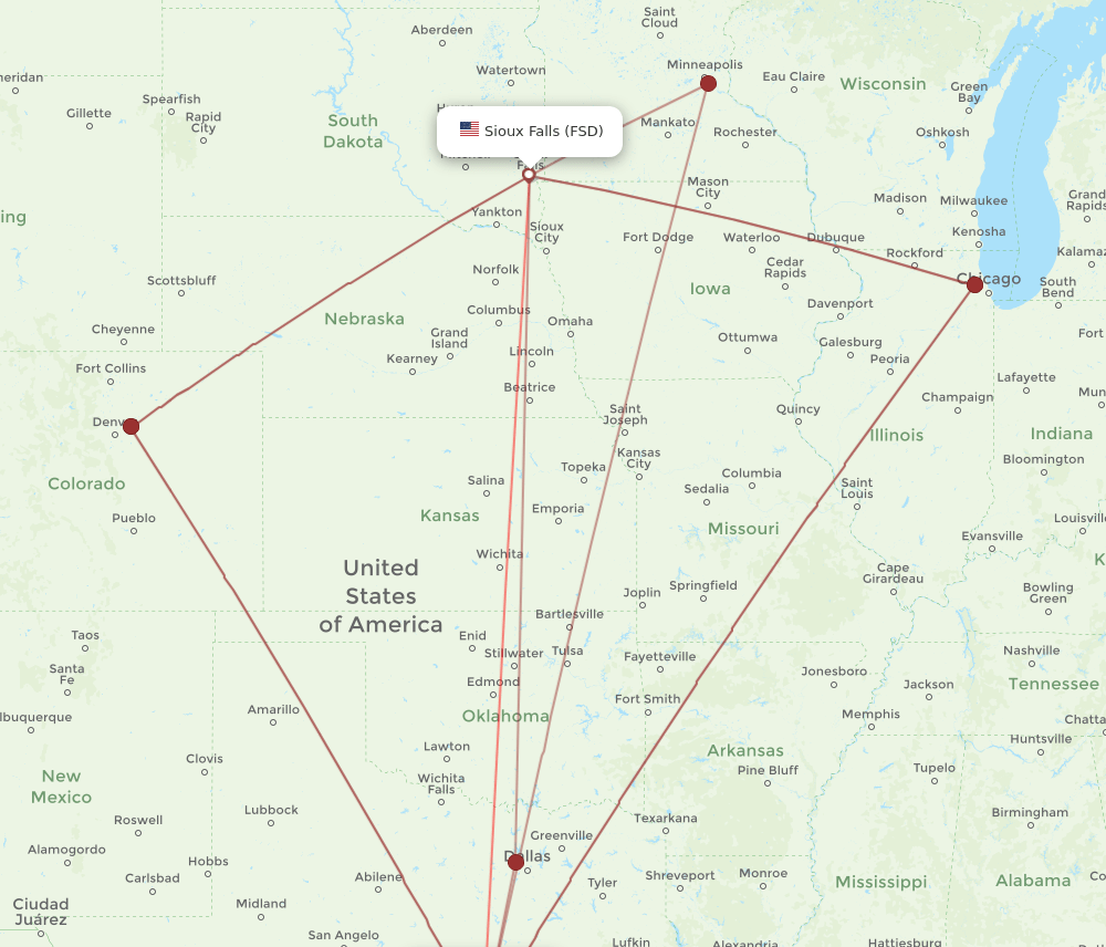 FSD-AUS flight routes