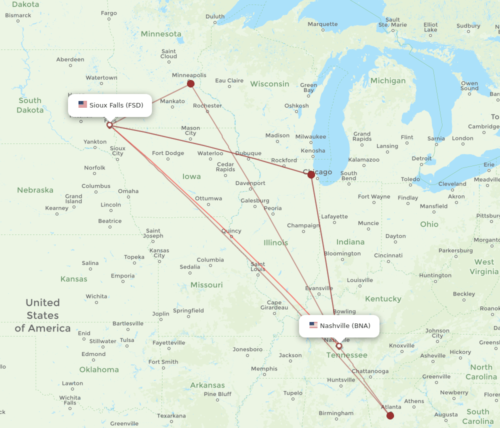 FSD-BNA flight routes