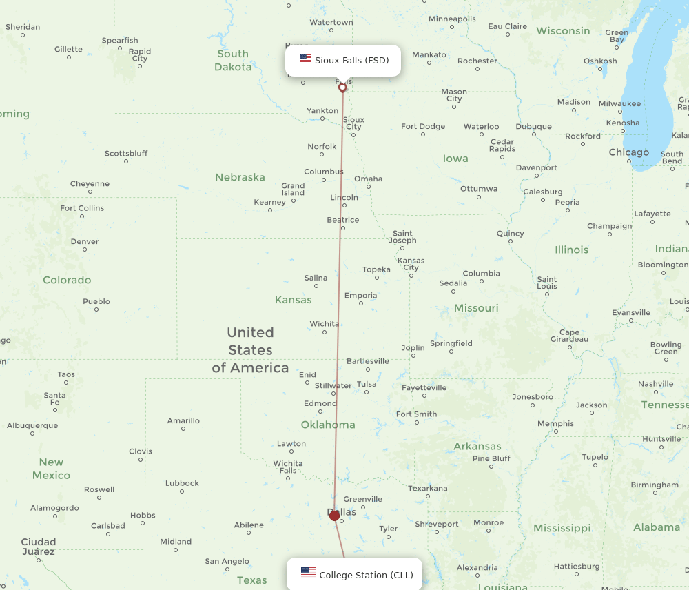 FSD-CLL flight routes