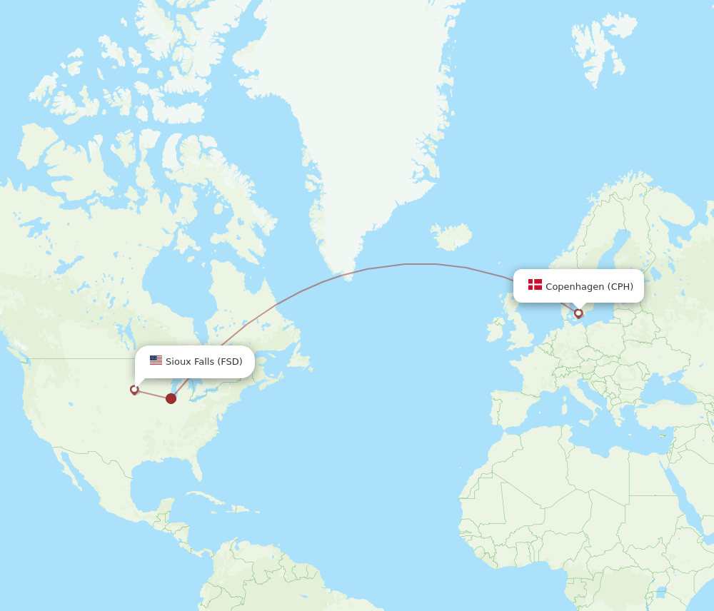 FSD to CPH flights and routes map